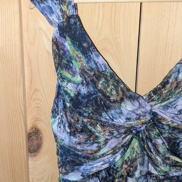 CATHERINE MALANDRINO Silk Sleeveless Dress Size 10 Sheath Knee Length V Neck Zip - Picture 3 of 13